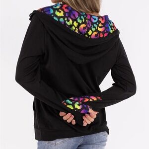 EUC - Shirley & Stone - Black Audre Hoodie Neon Leopard Print - Woman's Small